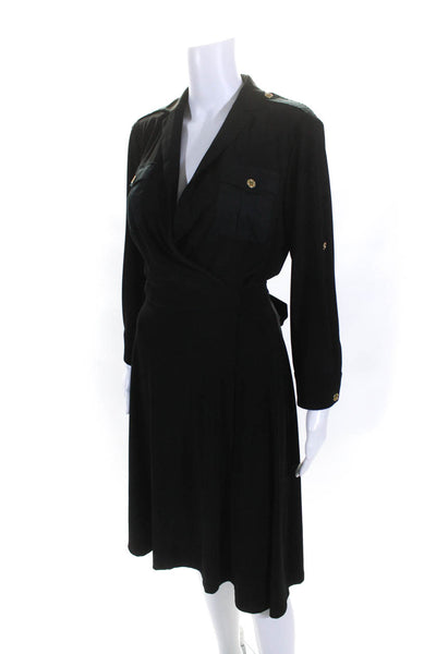 Lauren Ralph Lauren Womens Long Sleeves A Line Wrap Dress Black Size 10