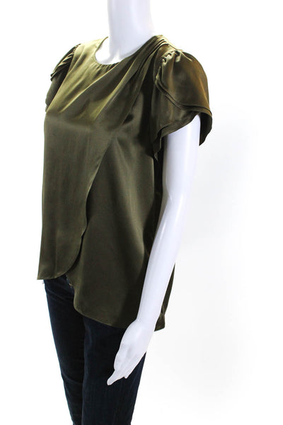 Lauren Gabrielson Womens Short Sleeves Over Lay Blouse Green Size 4