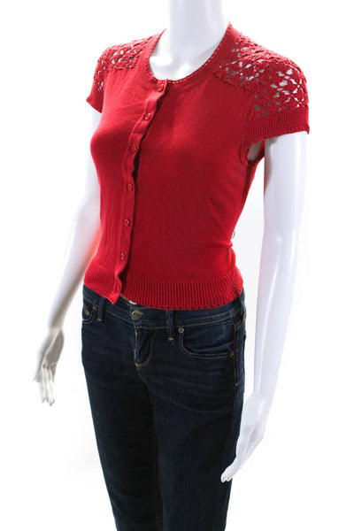 Nanette Lepore Women's Round Neck Cap Sleeves Button Down Cardigan Red Size M