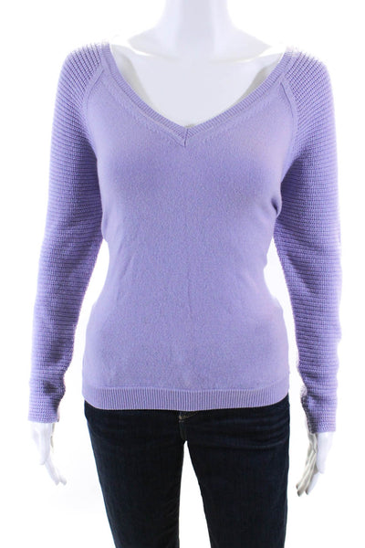 Peserico Women's V-Neck Long Sleeves Pullover Sweater Purple Size 48
