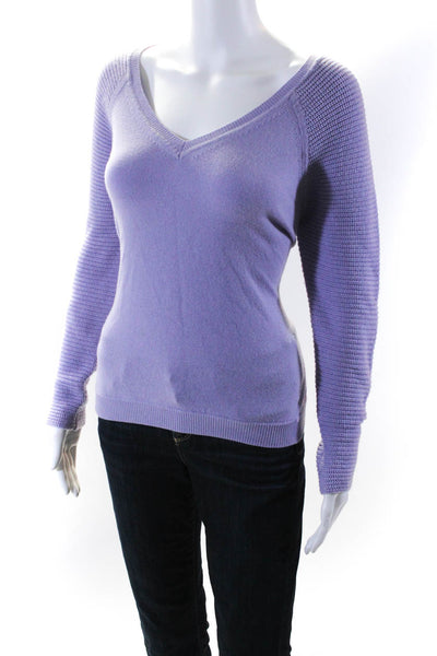 Peserico Women's V-Neck Long Sleeves Pullover Sweater Purple Size 48