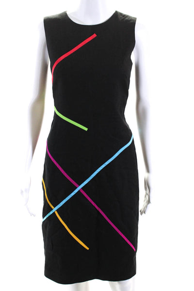 David Meister Women's Round Neck Sleeveless A-Line Midi Work Dress Black Size 8