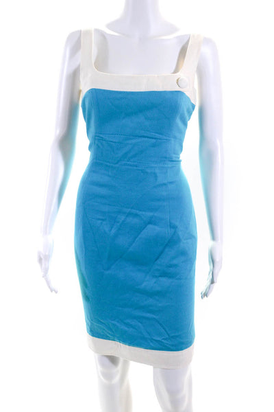David Meister Womens Square Neck Sleeveless Cotton A-Line Mini Dress Blue Size 8