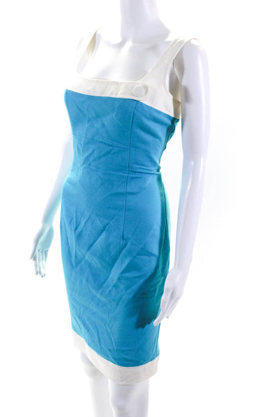 David Meister Womens Square Neck Sleeveless Cotton A-Line Mini Dress Blue Size 8