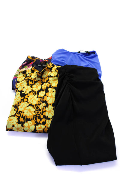 Zara Womens Floral Shirt Bodysuit Satin Top Skirt Blue Black Small Medium Lot 4