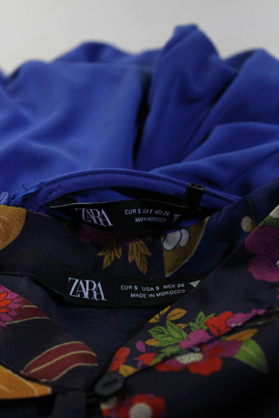 Zara Womens Floral Shirt Bodysuit Satin Top Skirt Blue Black Small Medium Lot 4