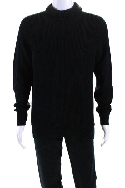 Allsaints Mens Pullover Long Sleeve Turtleneck Sweater Navy Blue Cotton Size XL