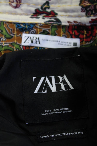 Zara Womens Floral Knit Puffer Light Jackets Black White Size XS/S Small Lot 2