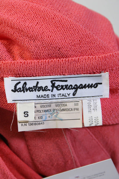 Salvatore Ferragamo Womens Vintage Knit Suede Gancini Lock Cardigan Pink Small