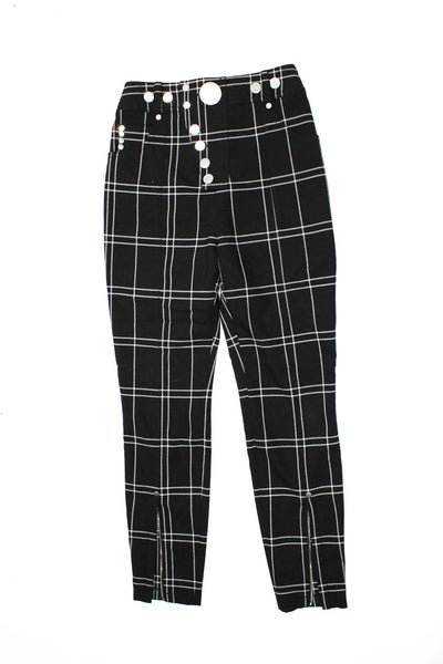 Alexander Wang Womens Woven Plaid High Rise Novelty Button Pants Black Size 2