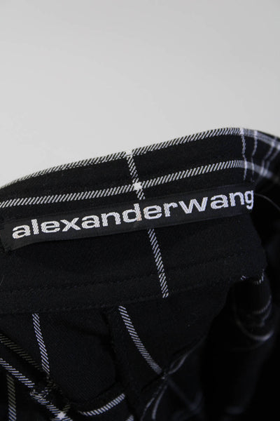 Alexander Wang Womens Woven Plaid High Rise Novelty Button Pants Black Size 2