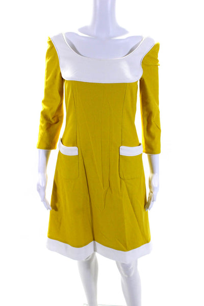 Peggy Jennings Womens Textured Woven 2 Tone Mod Style Shift Dress Yellow Size S