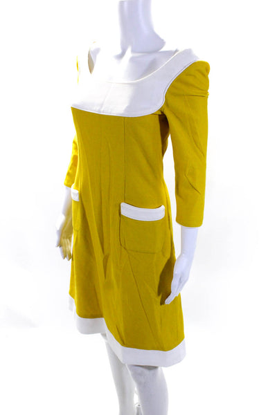 Peggy Jennings Womens Textured Woven 2 Tone Mod Style Shift Dress Yellow Size S