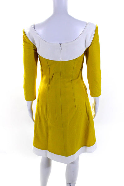 Peggy Jennings Womens Textured Woven 2 Tone Mod Style Shift Dress Yellow Size S