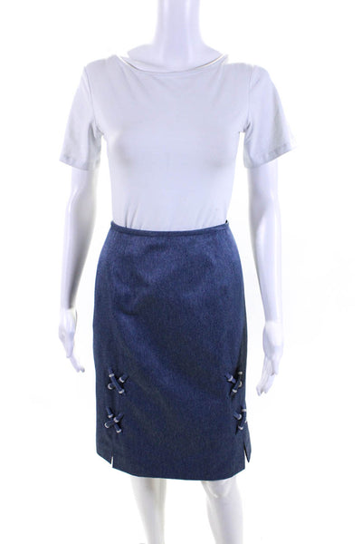 Peggy Jennings Womens Lace Up Detailed High Rise Pencil Skirt Denim Blue Size S