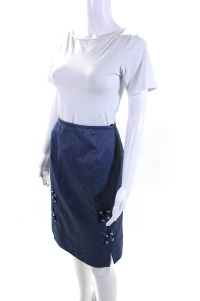 Peggy Jennings Womens Lace Up Detailed High Rise Pencil Skirt Denim Blue Size S