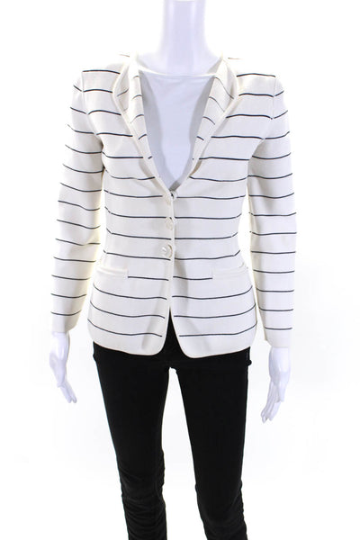 Armani Collezioni Womens Striped Button Up V-Neck Cardigan Sweater White Size 2