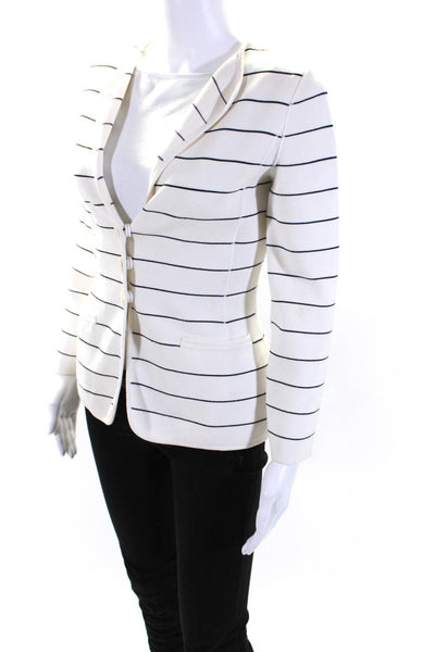 Armani Collezioni Womens Striped Button Up V-Neck Cardigan Sweater White Size 2