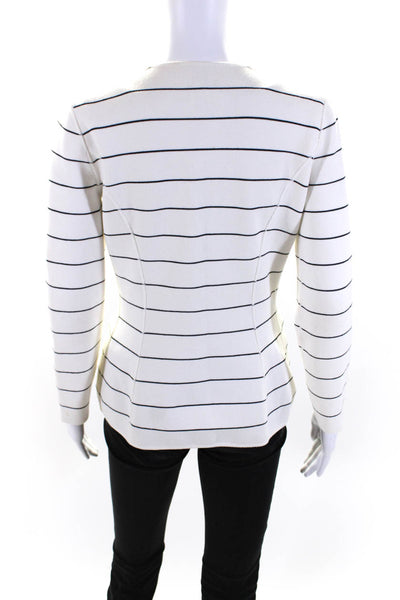 Armani Collezioni Womens Striped Button Up V-Neck Cardigan Sweater White Size 2