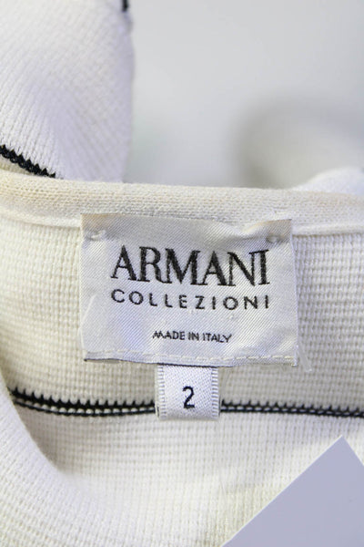 Armani Collezioni Womens Striped Button Up V-Neck Cardigan Sweater White Size 2