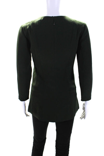 Theory Womens Crepe Crew Neck Zip Up Long Sleeve Blouse Top Green Size 00