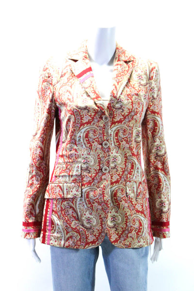 Etro Womens Three Button Notched Lapel Paisley Blazer Jacket Red Multi IT 40