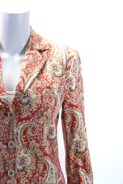 Etro Womens Three Button Notched Lapel Paisley Blazer Jacket Red Multi IT 40