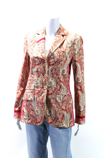 Etro Womens Three Button Notched Lapel Paisley Blazer Jacket Red Multi IT 40