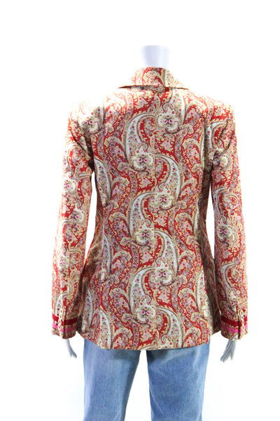 Etro Womens Three Button Notched Lapel Paisley Blazer Jacket Red Multi IT 40