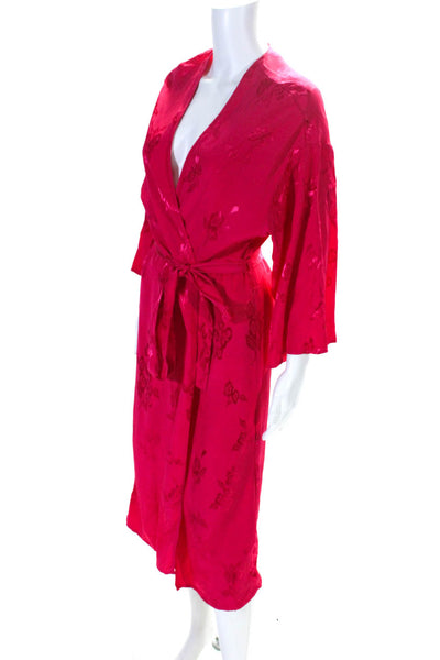 Lovers + Friends Women's 3/4 Sleeves Belt Floral Long Robe Pink Size XS