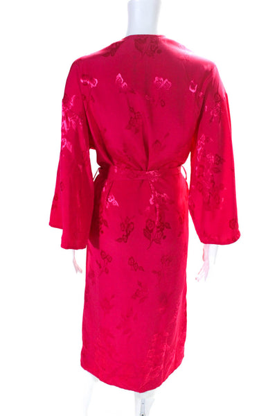 Lovers + Friends Women's 3/4 Sleeves Belt Floral Long Robe Pink Size XS