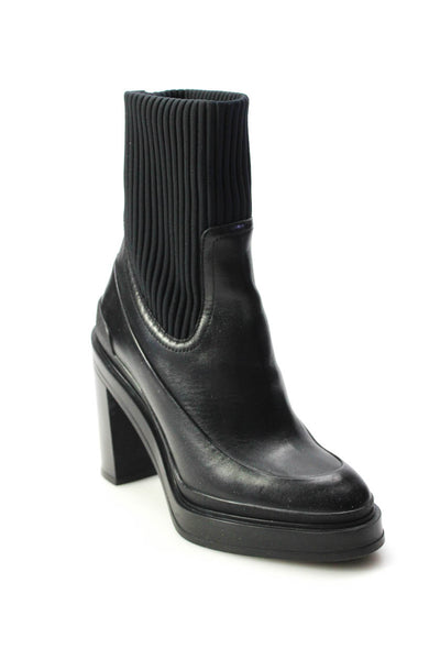 Hermes Womens Vandale Ribbed Neoprene Block Heel Pull On Ankle Boots Black Size