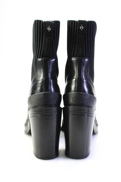 Hermes Womens Vandale Ribbed Neoprene Block Heel Pull On Ankle Boots Black Size