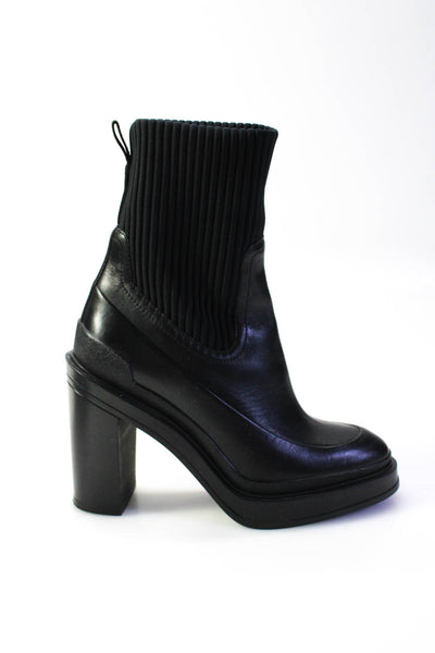 Hermes Womens Vandale Ribbed Neoprene Block Heel Pull On Ankle Boots Black Size