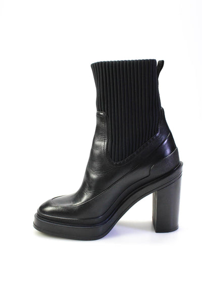 Hermes Womens Vandale Ribbed Neoprene Block Heel Pull On Ankle Boots Black Size