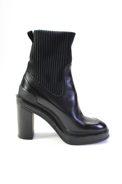 Hermes Womens Vandale Ribbed Neoprene Block Heel Pull On Ankle Boots Black Size