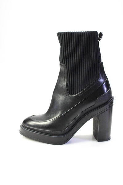 Hermes Womens Vandale Ribbed Neoprene Block Heel Pull On Ankle Boots Black Size