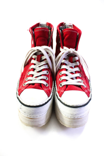 R13 Womens Courtney Distressed High Top Canvas Platform Sneakers Red Size 37 7