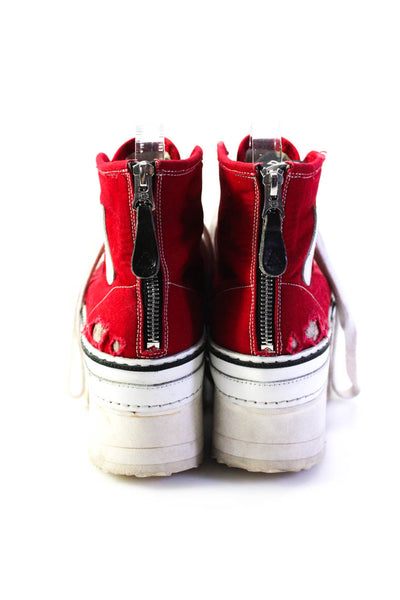 R13 Womens Courtney Distressed High Top Canvas Platform Sneakers Red Size 37 7