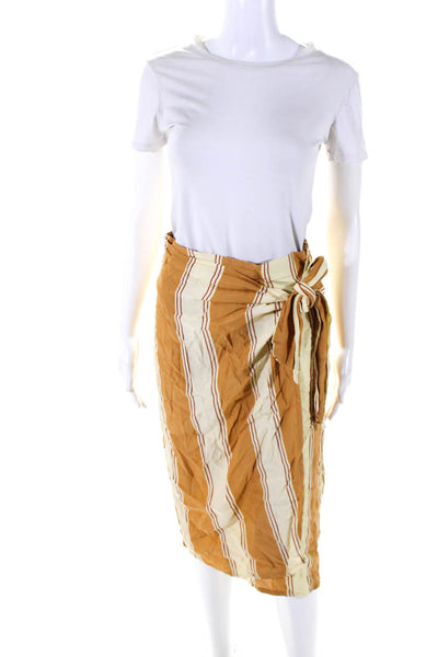Faithfull The Brand Womens Vertical Striped Wrap Skirt Brown White Size 2