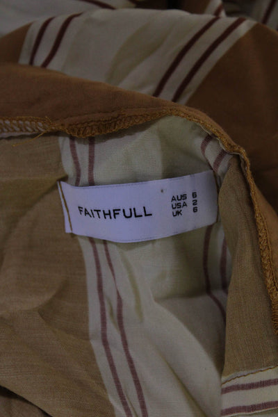 Faithfull The Brand Womens Vertical Striped Wrap Skirt Brown White Size 2
