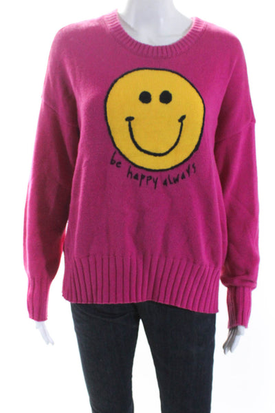 Minnie Rose Women's Round Neck Long Sleeves Graphic Pullover Sweater Pink Size S