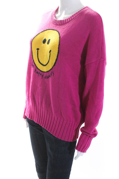 Minnie Rose Women's Round Neck Long Sleeves Graphic Pullover Sweater Pink Size S