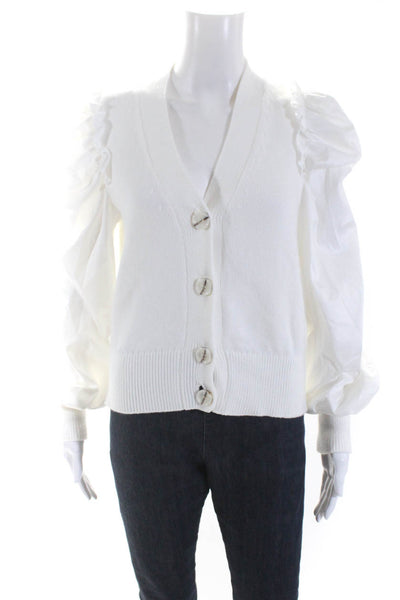 Adeam Women's V-Neck Long Sleeves Button Down Cardigan Sweater White Size XS