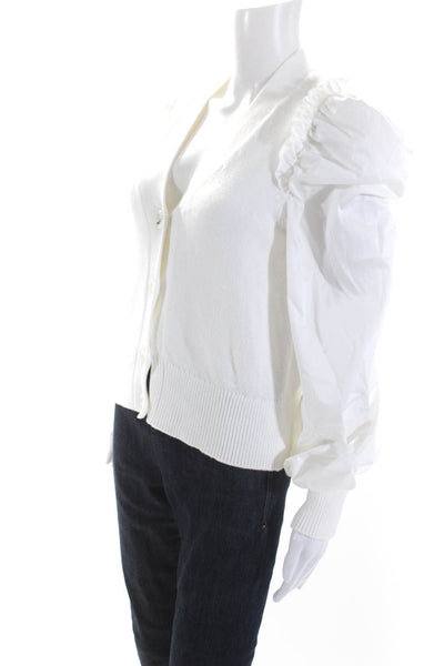 Adeam Women's V-Neck Long Sleeves Button Down Cardigan Sweater White Size XS