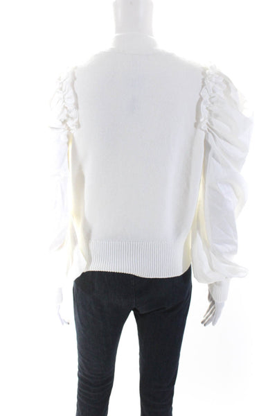 Adeam Women's V-Neck Long Sleeves Button Down Cardigan Sweater White Size XS