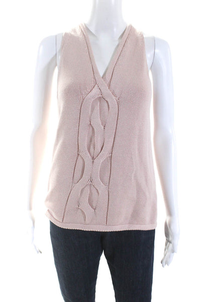 Lafayette 148 New York Womens Sleeveless Cable Ribbed Knit Top Pink Size Small