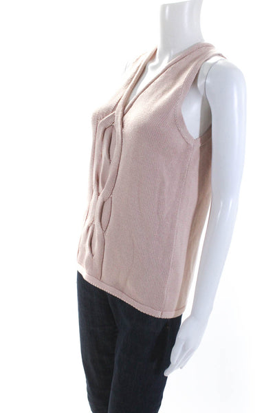 Lafayette 148 New York Womens Sleeveless Cable Ribbed Knit Top Pink Size Small