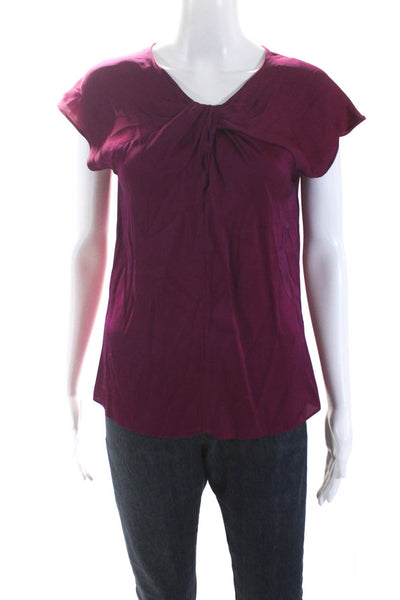 Milly Womens Short Sleeve Twist Crew Neck Silk Top Blouse Magenta Size 4