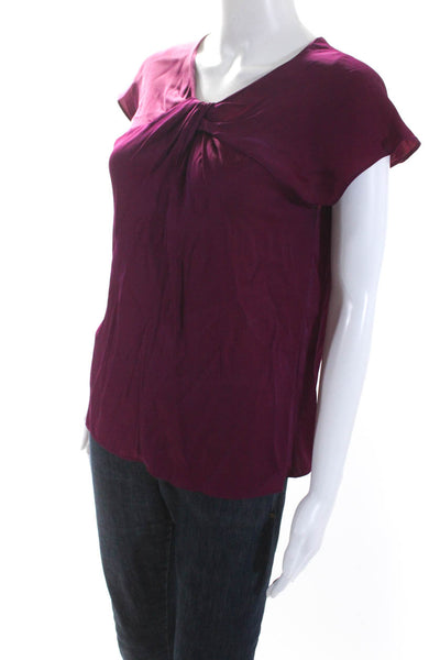 Milly Womens Short Sleeve Twist Crew Neck Silk Top Blouse Magenta Size 4